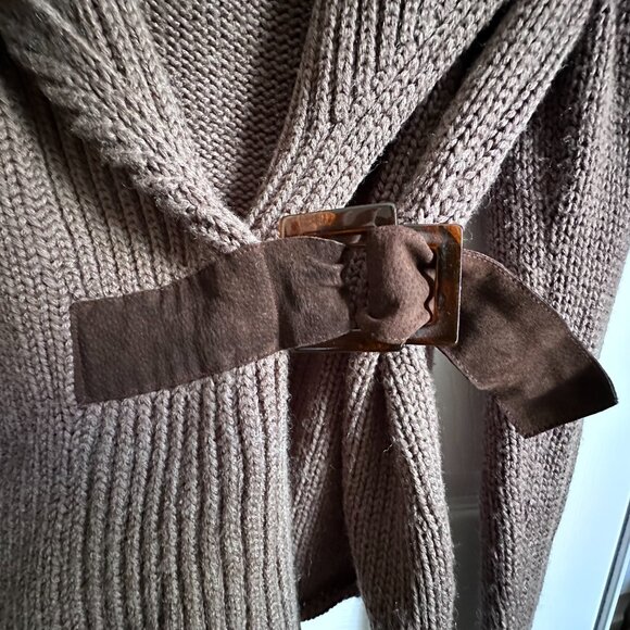 Soft Surroundings Sweater Women's Small Belted Brown Wool Blend Open Cardigan - Picture 5 of 10